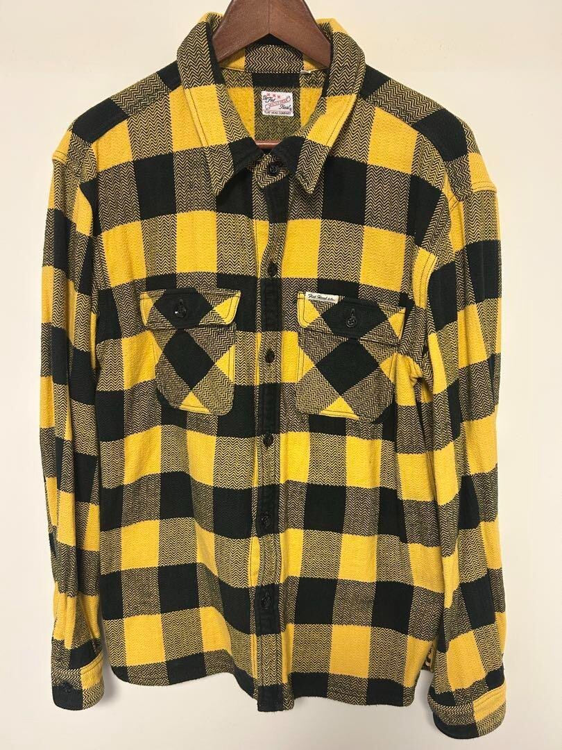 Flat Head Yellow Black Check Flannel Shirt Men's XL Size