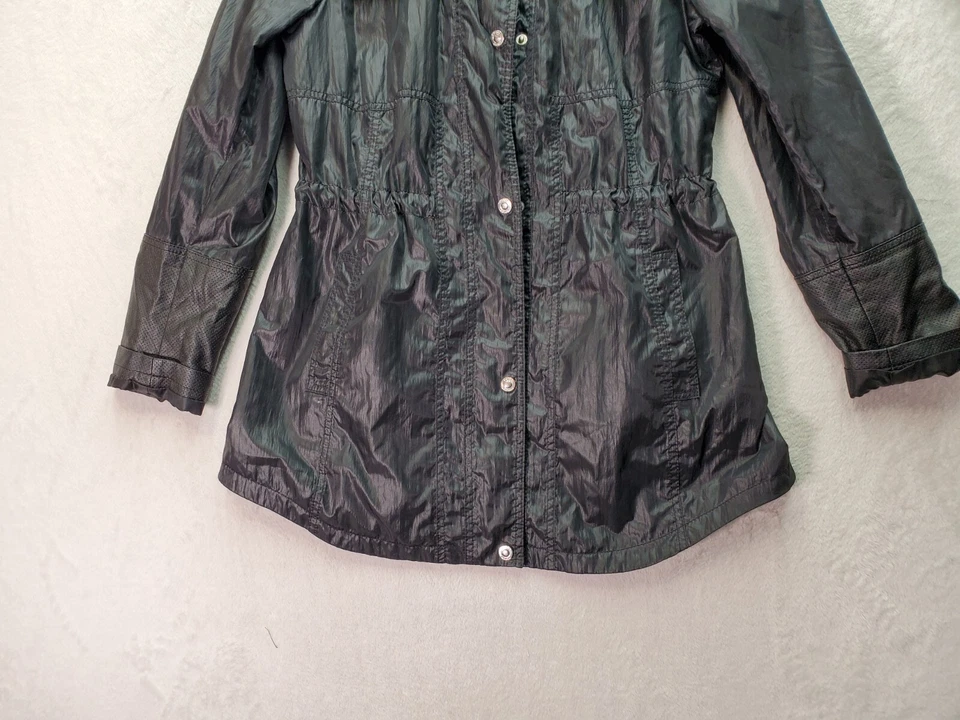 Kensie 雨衣女式中号黑色涤纶连帽按扣全拉链 — 第 4/4 张图片