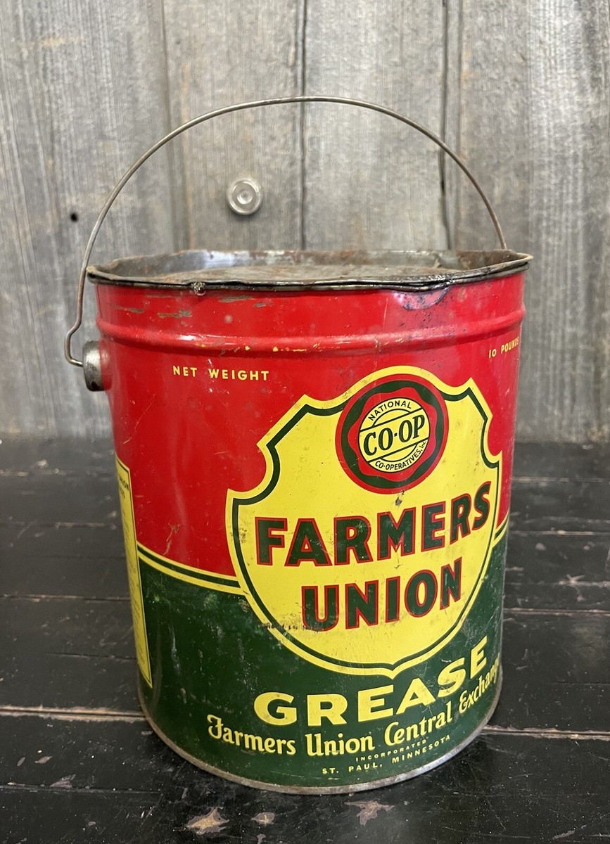 Vintage Farmers Union Grease Co-Op Motor Oil 10 Lb Bucket Tin Can
