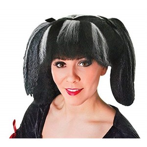 Black White Streaked Ladies Steampunk Wig Fancy Dress Black