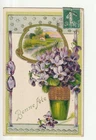 FANCY Card - Old Postcard - Flowers - Embossed Card - Purple