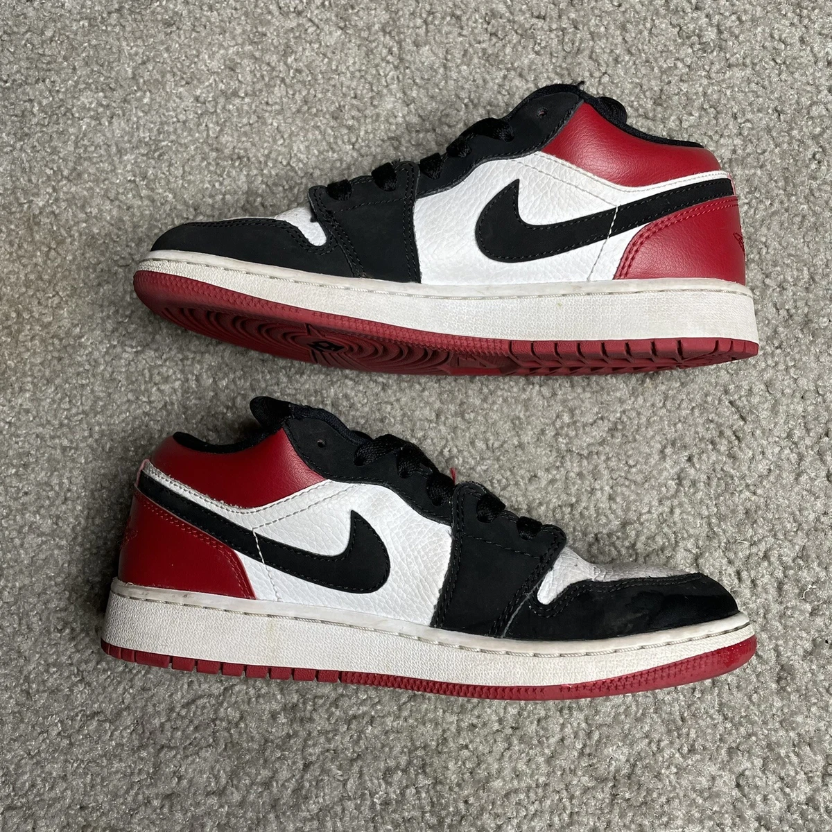 Nike Air Jordan 1 Low GS Black Toe Red White Size 4y 553560 116