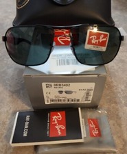    Genuine Ray Ban RB3492 002 non-polar Polished Black/Crystal Green Sunglasses