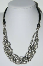 Coldwater Creek Bold Couture Silver Toned Acrylic Beads On Black Cord Necklace