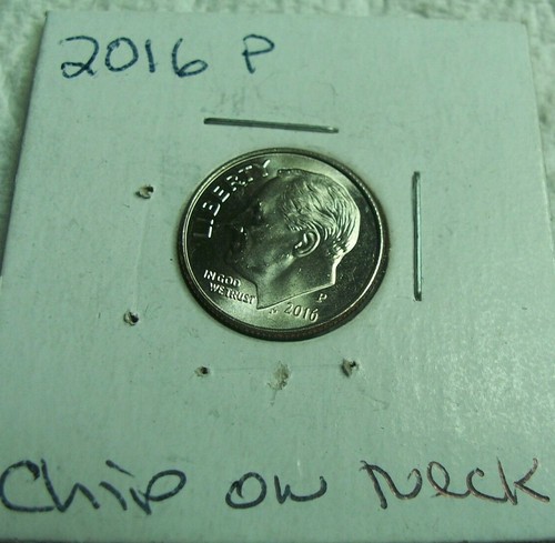2016 P ROOSEVELT CLAD DIME ERROR DIE CHIP ON NECK - Picture 4 of 4