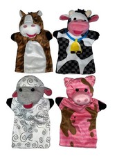 Melissa Doug 4 Farm Animals Lot Plush Hand Puppet Cow Pig Donkey Lamb