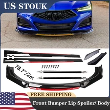 Glossy Black Look Red Front Lip Chin Bumper Side Skirt For Acura Tlx ILX Univer