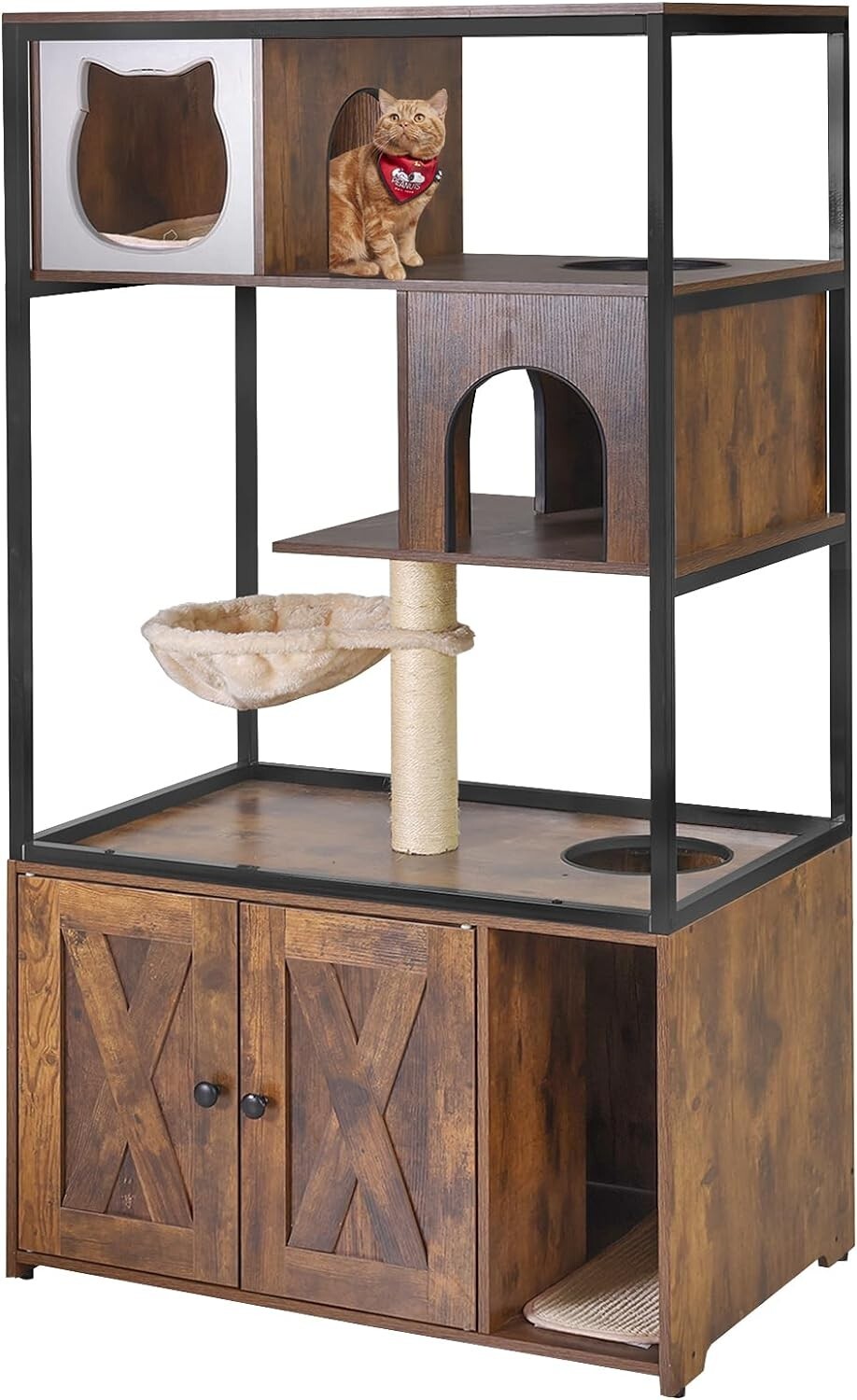 Wooden Indoor Cat Tree Litter Box Tower