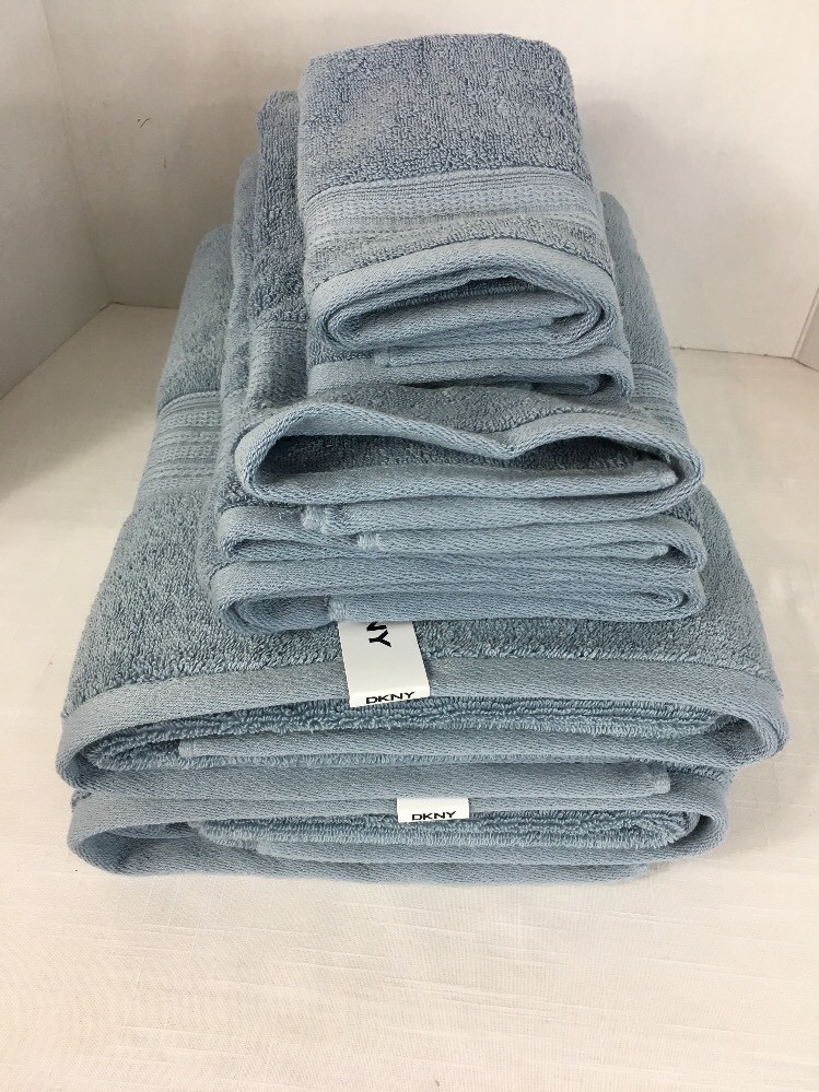 DKNY Bathroom Towel Set Six Piece Steel Blue 100 Cotton Bath Hand Face