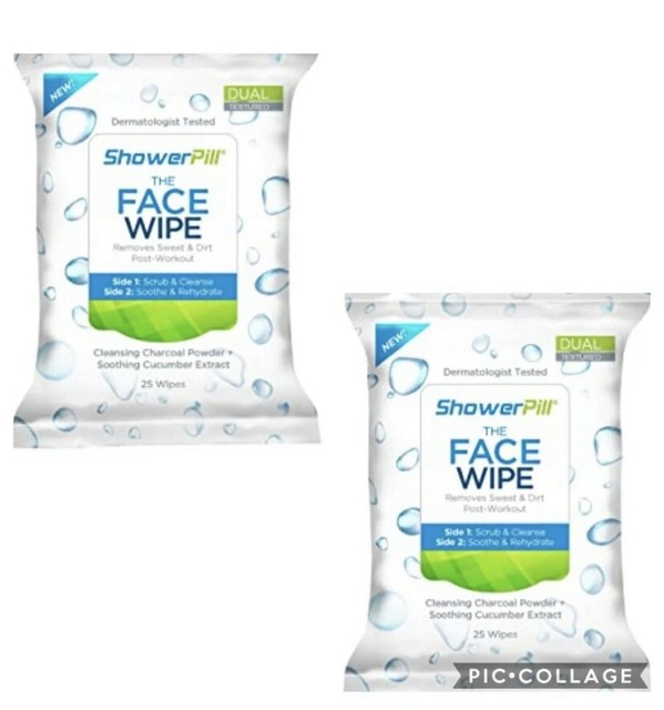 2 Shower Pill The Face Wipe Cleansing Makeup Removal Cloths 2 Sides 25