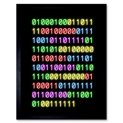 Binary Do You Even Code Neon Geek Nerd Humor Zitat gerahmter Wandkunstdruck 9 x 7 Zoll