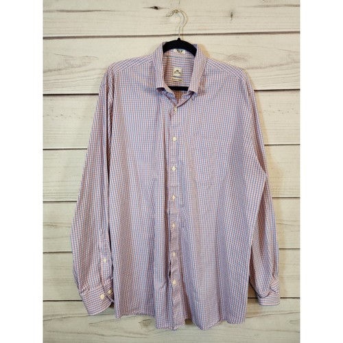 Peter Millar Men's Pink Blue White Plaid Long Sleeve Button Down Shirt Size XL