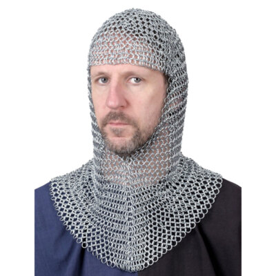 Kettenhaube, unvernietete Rundringe, 1,6mm breit, verzinkter Stahl Rüstung