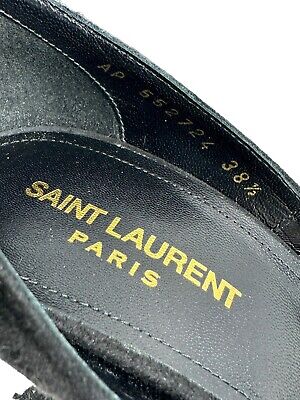 SAINT LAURENT Black Suede Zoe Metal Turquoise Cap Toe Pumps SAINT LAURENT Black Suede Zoe Metal Turquoise Cap Toe Pumps