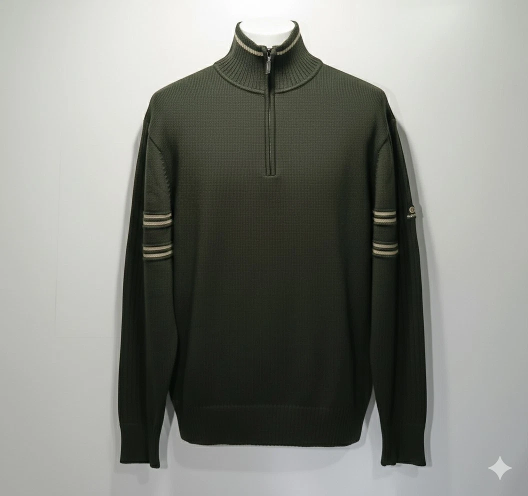 Maglione Uomo Autunno Inverno Con Collo In Piedi E Mezza Cerniera – Quarter Zip Slim Fit, Cotone, Colori Blu Navy, Cachi, Grigio