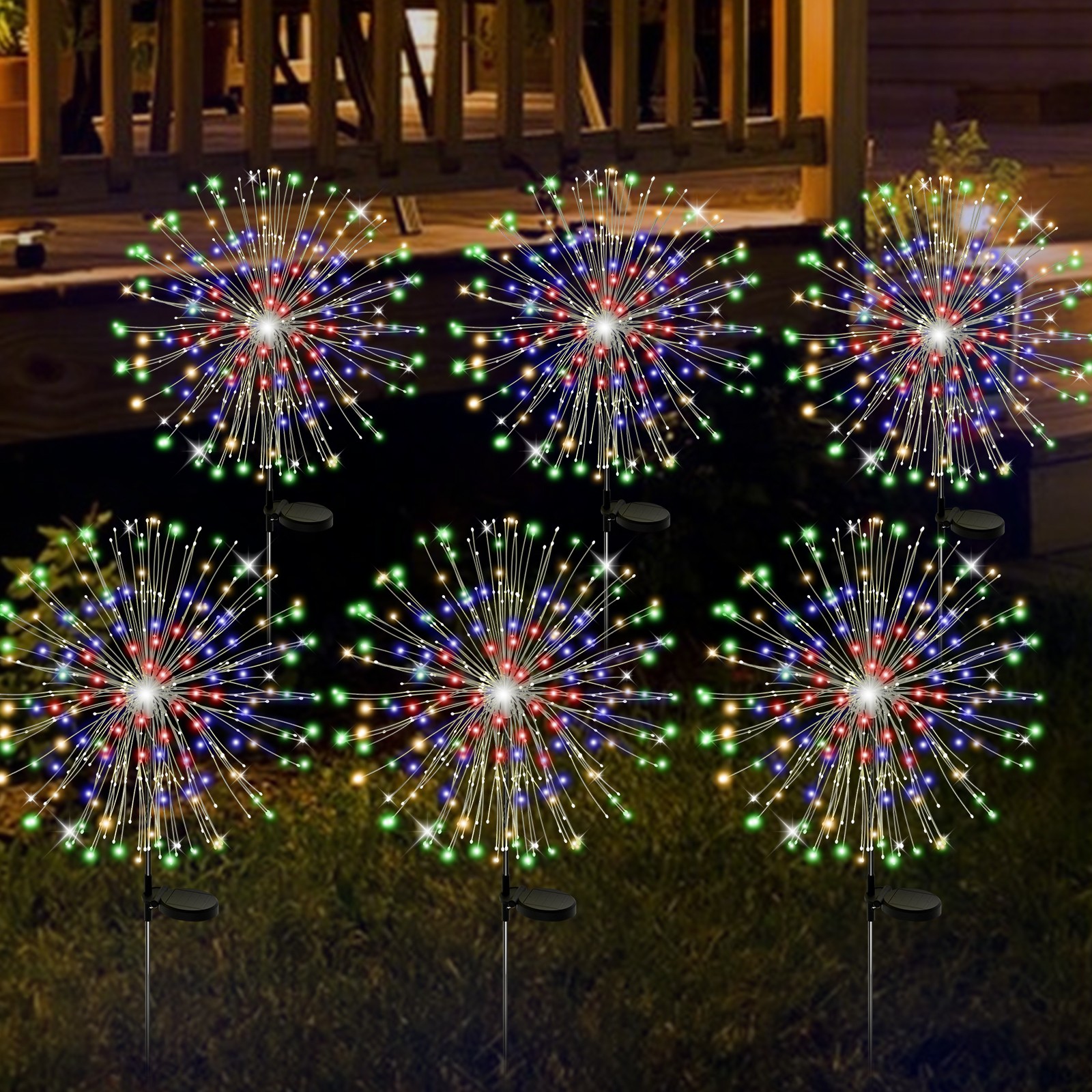 6PK 120LED Solar Fairy Lights Outdoor Firework Starburst Lamp Yard Garden Decor