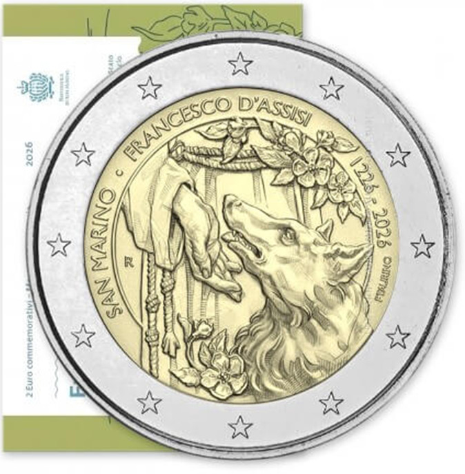 PRÉVENTE 2 euro Saint-Marin 2026 Saint François d'assise SOUS BLISTER