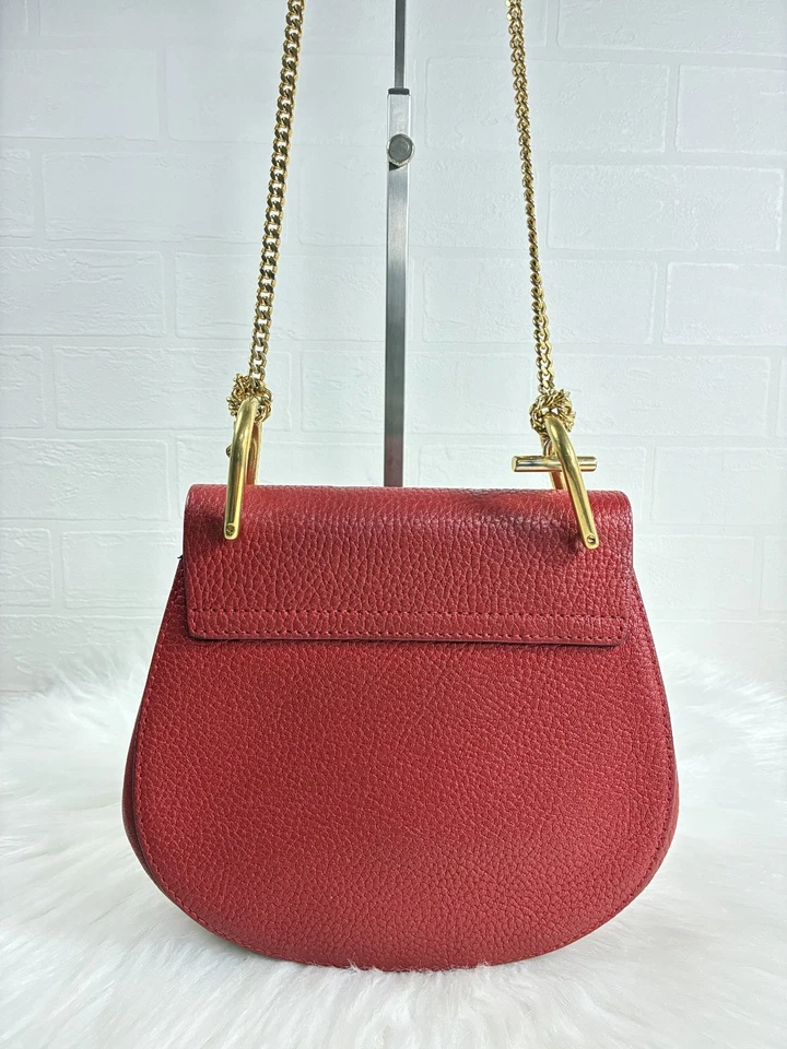 Auténtico Bolso Bandolera Chloe Drew Cuero Cadena Rojo Foto 2 de 4