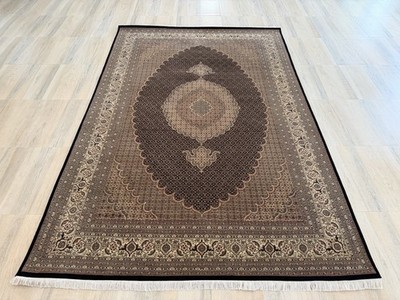 Vintage Handgeknüpfter Vorleger Wolle und echte Seide Orientalisch Mahi Bidja...