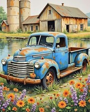 Truck Farmhouse Flower Paint by Numbers for Adults, DIY Paint by Numbers Kits fo