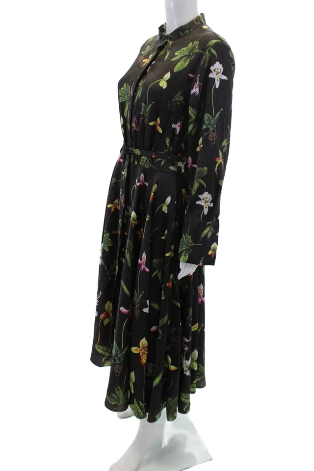 Oscar de la Renta Women's Round Neck Long Sleeves Flare Floral Dress Size 8 - Image 2 of 4