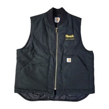 Carhartt Black Quilt Lined Canvas Vest Men's L Distressed Embroidered Logo