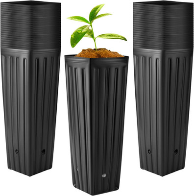 50 Pcs Tall Tree Pot Plastic Deep Plant Nursery Pots Black Seedling Treepots Flo