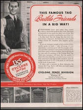 1942 Cyclone Fence Waukegan Illinois US Steel Red Tag Fence Products Print Ad