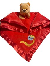 Disney Winnie the Pooh Plush Lovey Baby Blanket Red Satin Trim