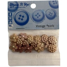 Dress It Up Vintage Pearls Buttons - Pearly Flower Floral Super Cute 056