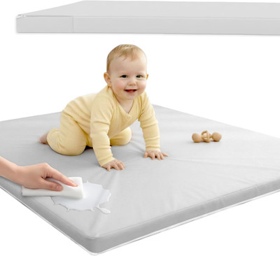 Vegan Leather Baby Play Mat, 50X50 Thicken Foam Cushioned & Waterproof Playpen M