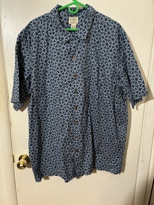 L.L. Bean Adult 2XL Tall Traditional Fit Blue/Black Button Up Short Sleeve Shirt