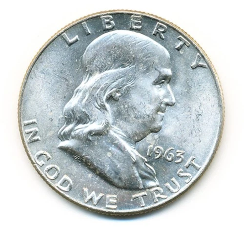 US Coin  1963-D  Franklin half Dollar ....gem BU nice bell lines.........C 50070