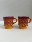 Vintage Set Of 2 Anchor Hocking Fire King Kimberly Diamond Pattern Mugs