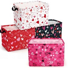 4 Pcs Valentine's Day Storage Baskets Empty Collapsible Valentines Basket wit...
