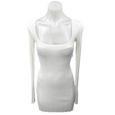 NEW Tiger Mist Hanna White Long Sleeve Scoop Neck Mini Bodycon Sweater Dress M