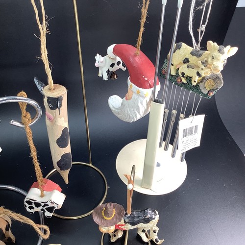 Cow Christmas Ornaments Lot 31 Wood Santa Metal Resin Ceramic Fabric Primitive - Picture 8 of 24
