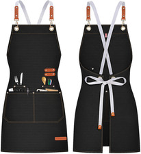 Kitchen Cooking Apron with Pockets, Water Oil Resistant, Canvas Cross Back Apron