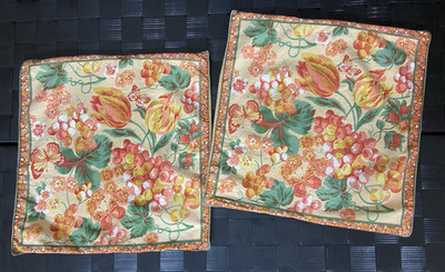 VTG April Cornell 15x15 Pillow Covers (2)~Apricot/Gold/Red~Cotton~2 Sets Avail.