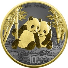 China Panda 2026 30 Gramm Golden Ring  Silber 10 Yuan mit OVP