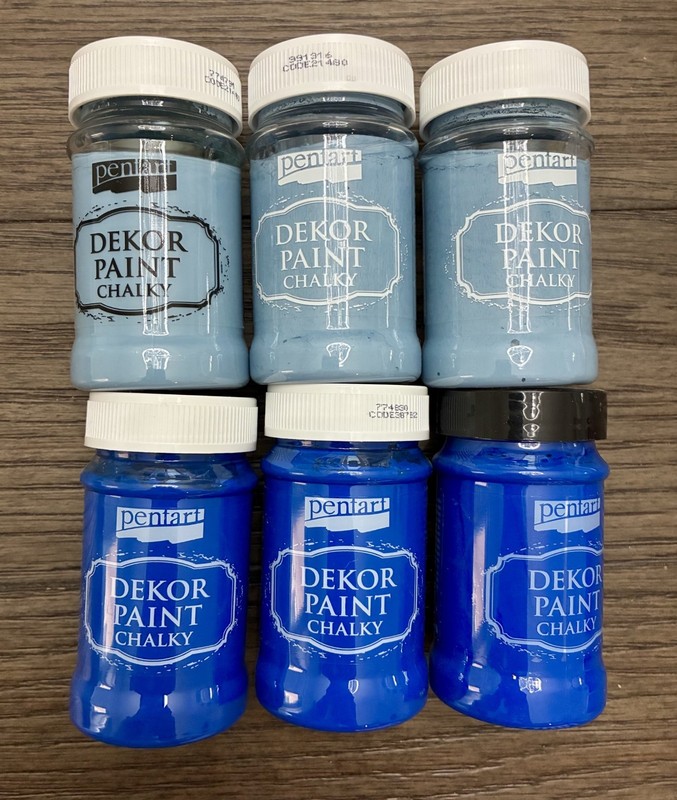 Pentart Dekor Chalky Paint, 3 Each Flax Blue, Regular Blue, Lot of 6, 100 ml