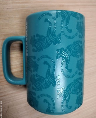 Starbucks Sumatra Tiger Mug Teal Blue Green Embossed 12oz Coffee Tea BVB 18 2018