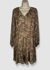 Msk Women's Beige Paisley V-Neck Button-Front Dress Size S