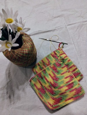 New Handmade Crochet Potholders Sherbert-yello Green Pink Org 100% Cotton Set 2