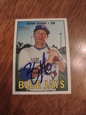 Ryan Goins Autographed 2016 Topps Heritage Signed Baseball Card 563 Blue Jays 