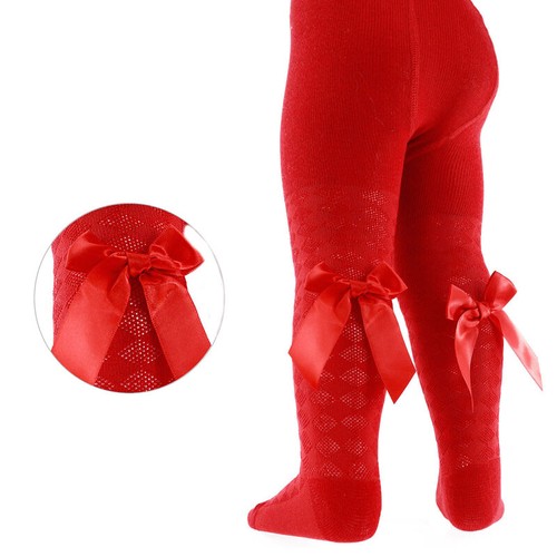 Girls Red Diamond Bow Tights Spanish 