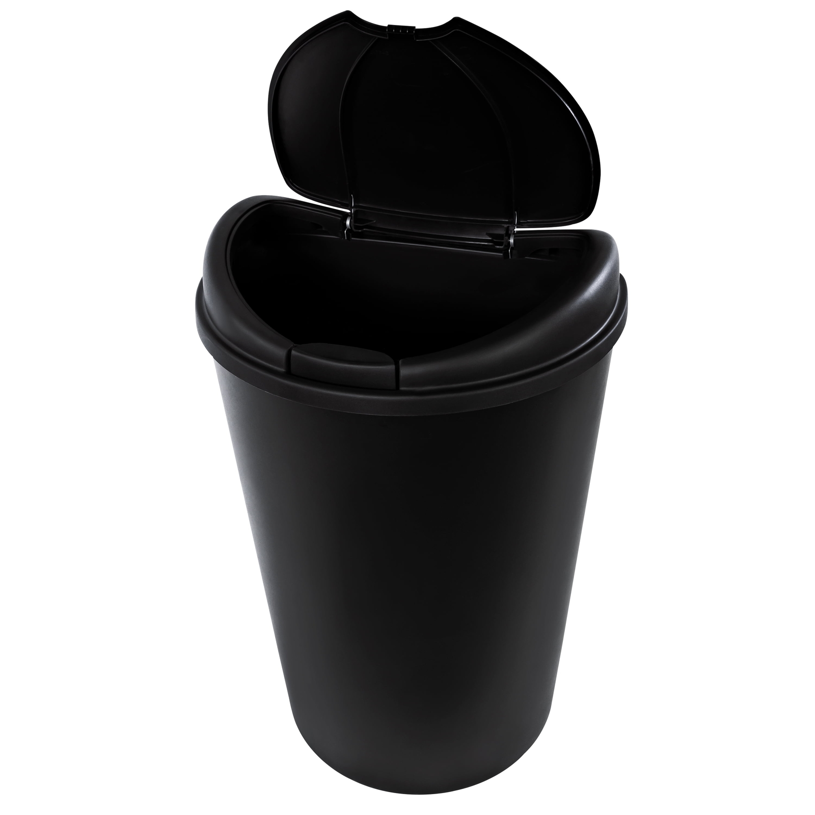 12.8-Gallon Semi-Round Touch Top Kitchen Trash Can in Black, Modern Design