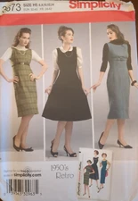 SIMPLICITY Sewing Pattern 3673 Misses'/PETITE DRESS OR JUMPER 1950's RETRO UC/FF