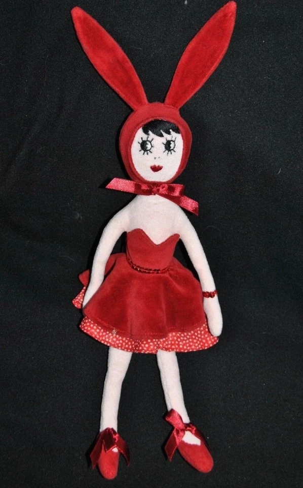 🍀Doudou Poupée SEPHORA Lapin Robe Rouge Rubis Malcorpi Peluche Noël 2008 TTBE - Photo 2/4
