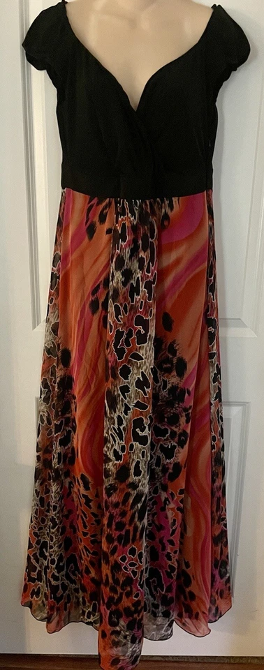 Maxi Vestido Largo Mujer IGIGI Negro Guepardo Talla 12 Grande Formal Diseñador NUEVO NUEVO CON ETIQUETAS Foto 4 de 4